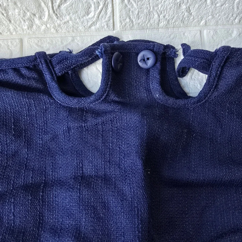 Longaberger Med Market Basket Liner Blue Woven Cotton‎ Blend Double Button USA